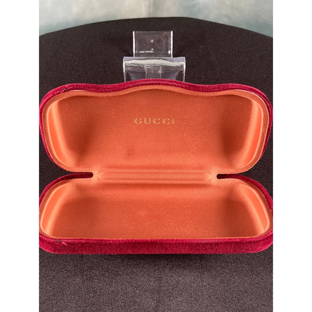 Gucci Red Velvet Hardshell Sunglasses Case Satin Lined Gold Logo Accessory